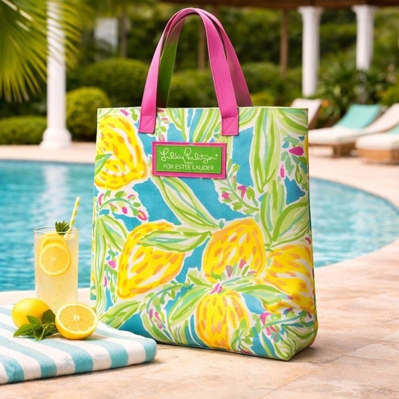 Lilly Pulitzer Handbags - Lilly Pulitzer Lemon Print Canvas Tote Bag Preppy Poolside Resort Beach Vacation